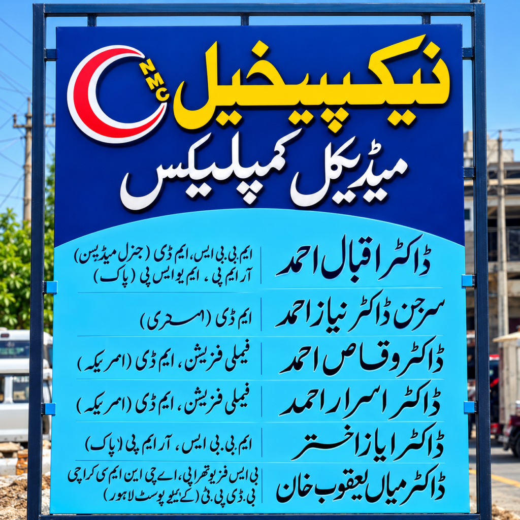 Urdu Medical Complex Roadside Sign
